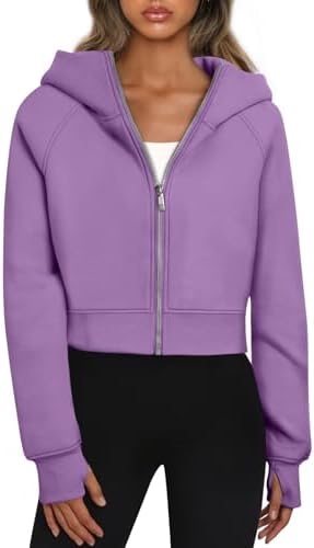 Women Zip Up Hoodies Jackets Cropped Sweatshirts Fleece Fall Outfits Casual Tops - Picture 29 of 29