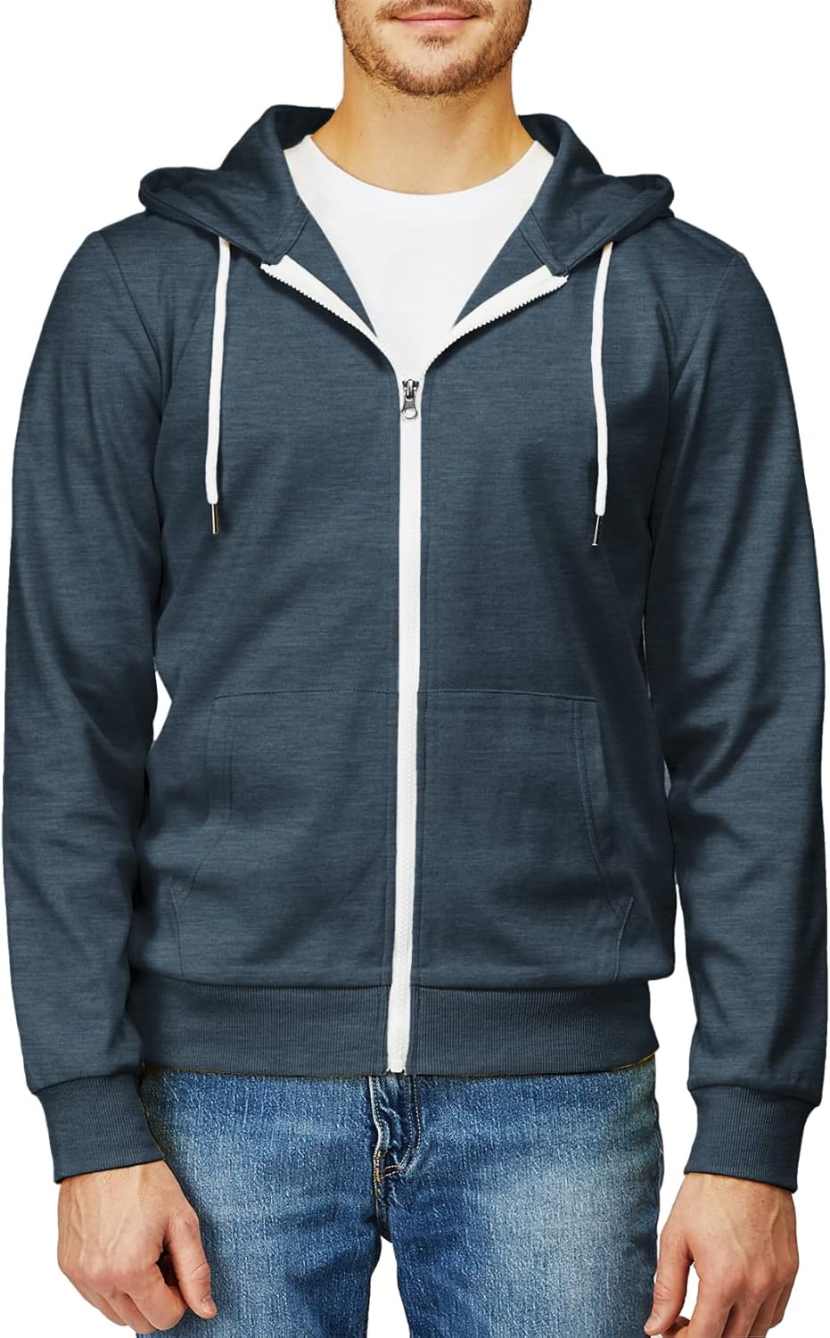 Men's Zip Up Hoodie Lightweight Long Sleeve Basic Slim Fit Cotton SweatShirt - Picture 54 of 201