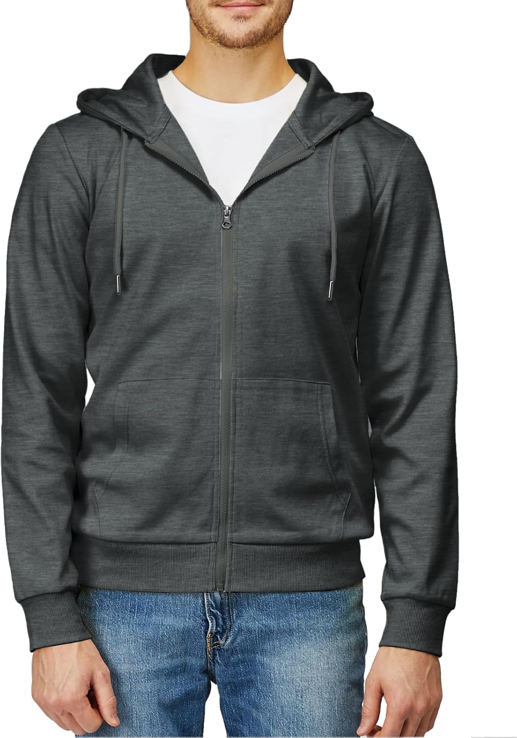 Men's Zip Up Hoodie Lightweight Long Sleeve Basic Slim Fit Cotton SweatShirt - Picture 187 of 201