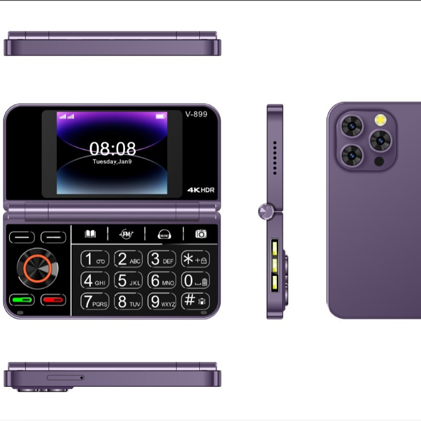 Entsperrt V-899 Faltbare Handys 2G GSM Dual SIM Dual Screen Tastatur - Bild 26 von 26