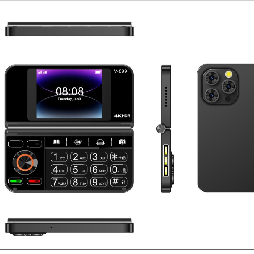 Entsperrt V-899 Faltbare Handys 2G GSM Dual SIM Dual Screen Tastatur - Bild 24 von 26
