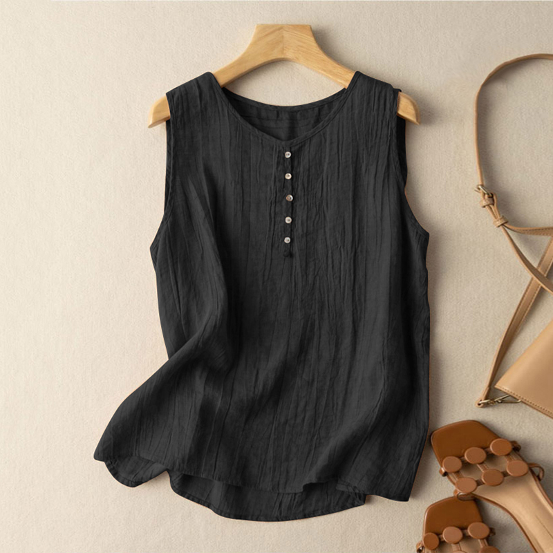 Summer Tank Vest Shirt Cotton Linen Sleeveless O-Neck Tops Blouse Tee Ladies - Picture 15 of 18