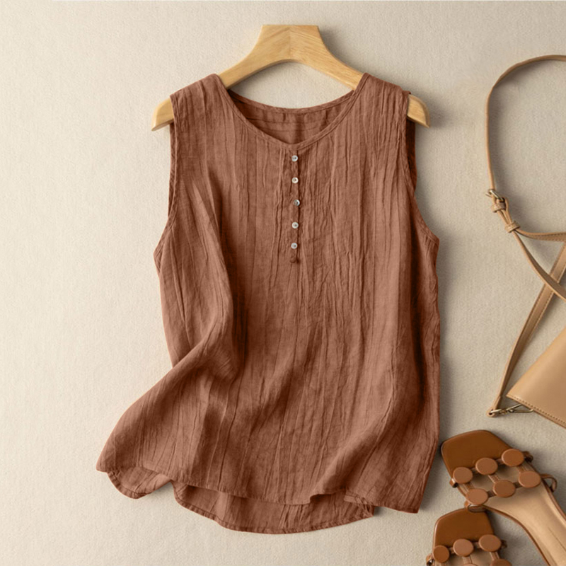 Summer Tank Vest Shirt Cotton Linen Sleeveless O-Neck Tops Blouse Tee Ladies - Picture 18 of 18