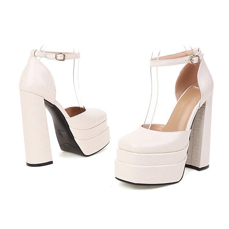 Sandalias de tacón alto gruesas de color liso con correa para dedos cuadrados de primavera/verano para mujer 34-43 - Imagen 29 de 29