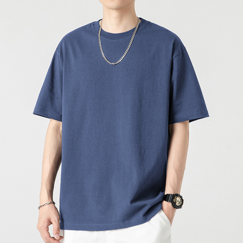 Loose T Shirt Men's Casual Basic Short Sleeved Tops Cotton Solid Round Neck Tees - Picture 25 of 27
