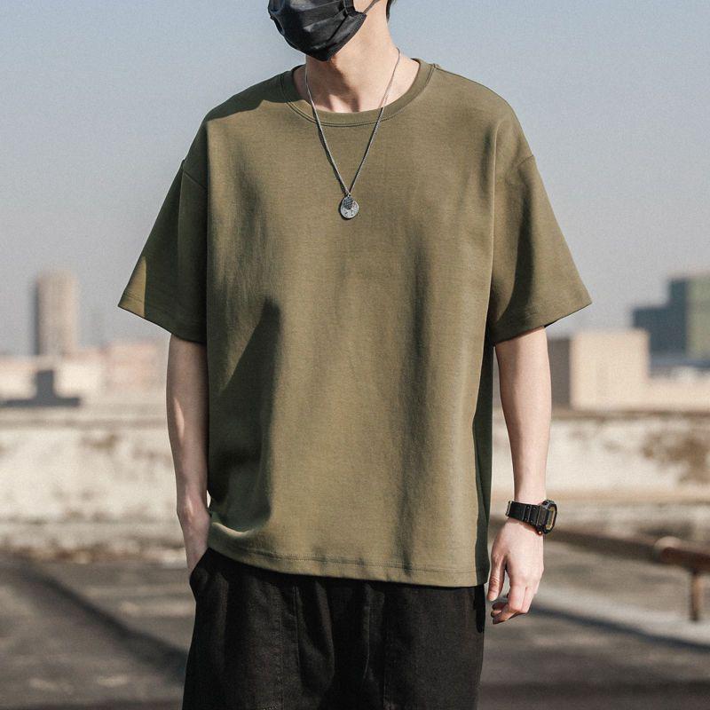 Loose T Shirt Men's Casual Basic Short Sleeved Tops Cotton Solid Round Neck Tees - Picture 27 of 27