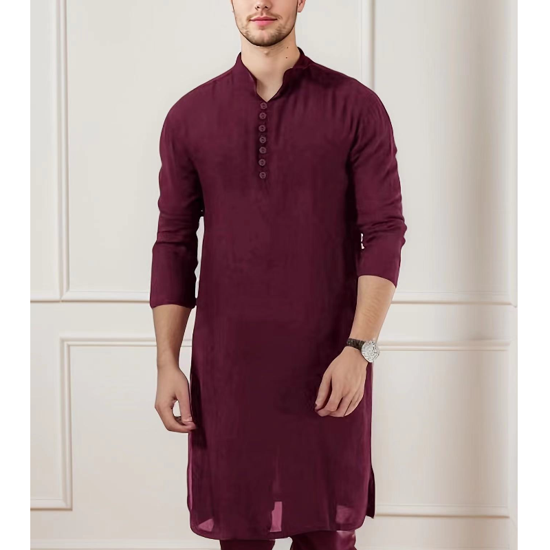 Mens Formal Tunic Shirt Tops Bluse Kaftan Long Sleeve Kurta Tunic Dress Muslim - Imagen 16 de 16