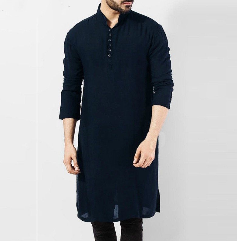 Mens Formal Tunic Shirt Tops Bluse Kaftan Long Sleeve Kurta Tunic Dress Muslim - Imagen 14 de 16