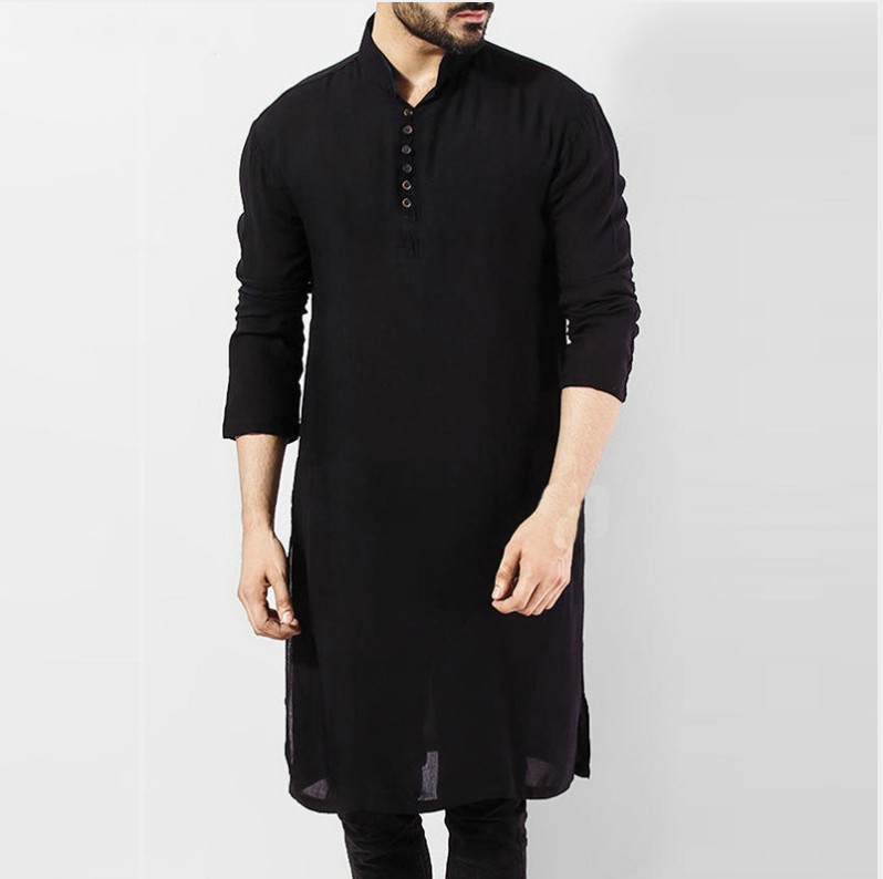 Mens Formal Tunic Shirt Tops Bluse Kaftan Long Sleeve Kurta Tunic Dress Muslim - Imagen 13 de 16