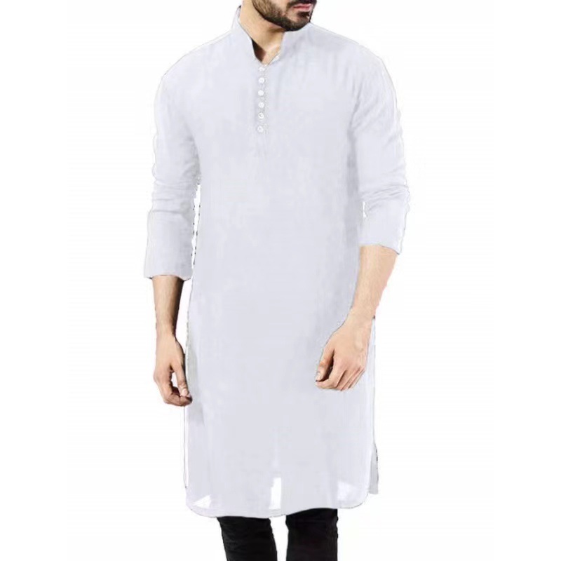 Mens Formal Tunic Shirt Tops Bluse Kaftan Long Sleeve Kurta Tunic Dress Muslim - Imagen 15 de 16