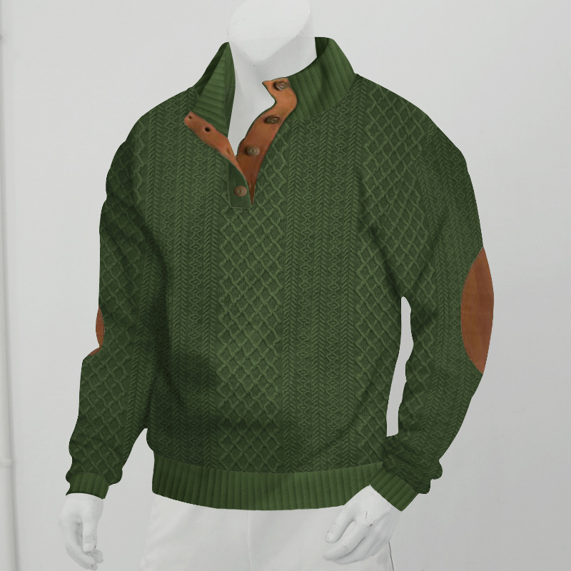 Men's Jacquard Sweatshirt Stand Collar Slim Long Sleeve Top Knit Pullover Hoodie - Picture 28 of 32