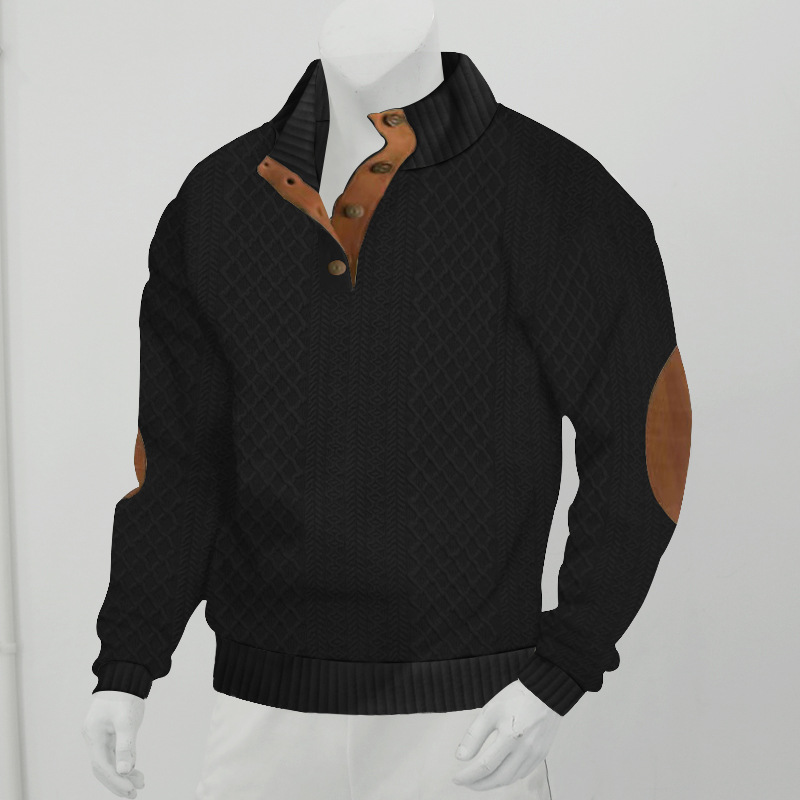 Men's Jacquard Sweatshirt Stand Collar Slim Long Sleeve Top Knit Pullover Hoodie - Picture 29 of 32