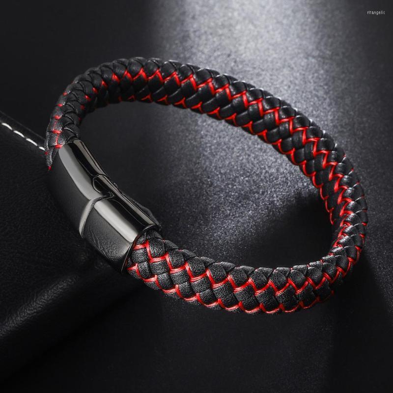 Brazalete Brazalete Brazalete Hombre Cuero Trenzado Punk Metal Cierres Magnéticos Pulseras Regalo - Imagen 9 de 13