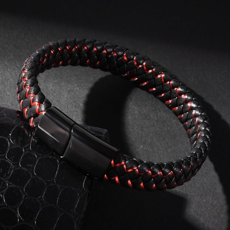 Brazalete Brazalete Brazalete Hombre Cuero Trenzado Punk Metal Cierres Magnéticos Pulseras Regalo - Imagen 10 de 13