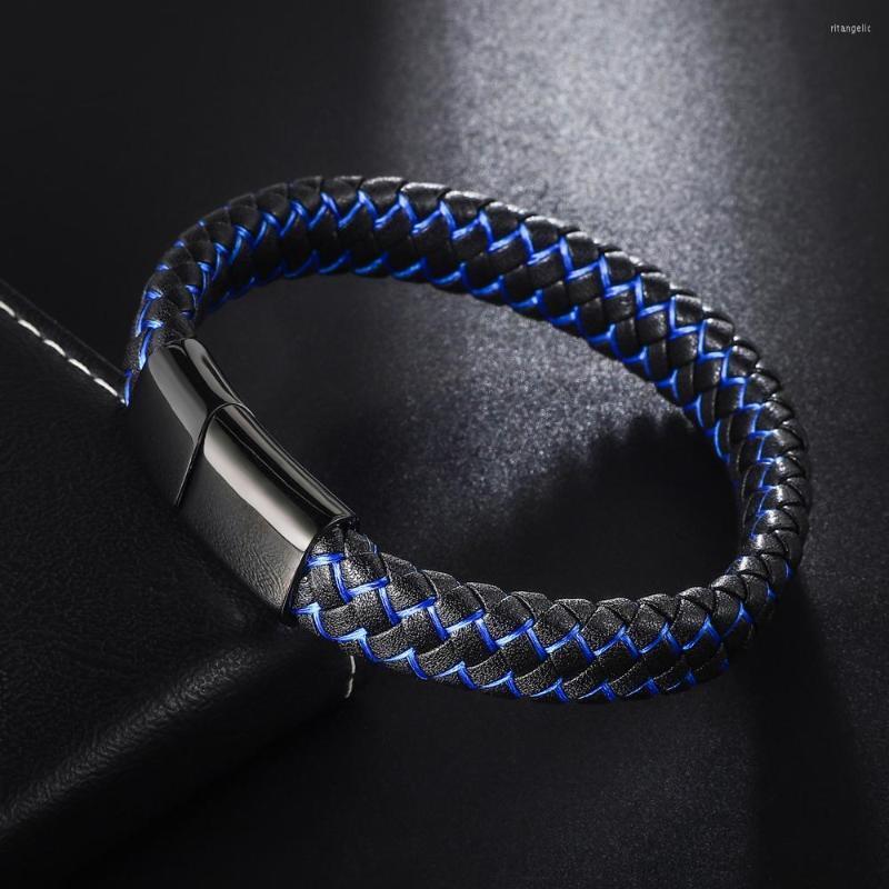Brazalete Brazalete Brazalete Hombre Cuero Trenzado Punk Metal Cierres Magnéticos Pulseras Regalo - Imagen 11 de 13