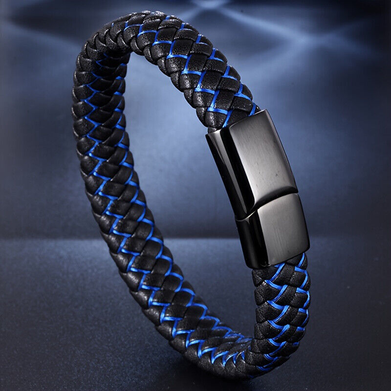 Brazalete Brazalete Brazalete Hombre Cuero Trenzado Punk Metal Cierres Magnéticos Pulseras Regalo - Imagen 12 de 13