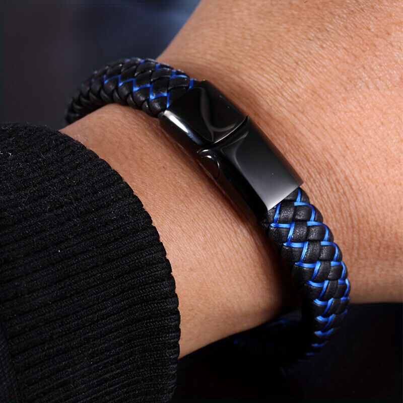 Brazalete Brazalete Brazalete Hombre Cuero Trenzado Punk Metal Cierres Magnéticos Pulseras Regalo - Imagen 13 de 13