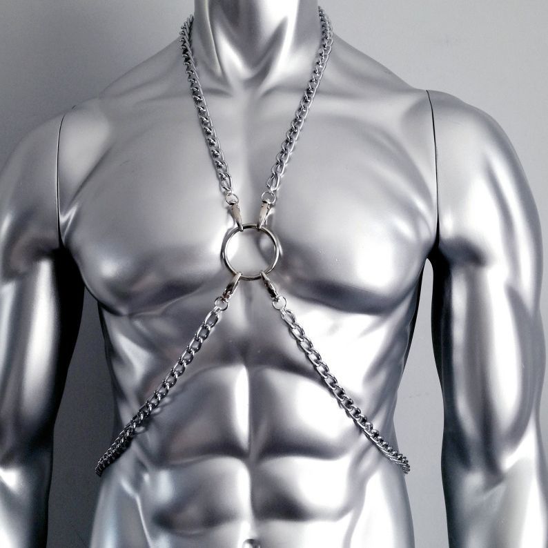 Herren Sexy Body Harness Kette Metall Punk Leder Brustriemen Schmuck Accessoires - Bild 7 von 7