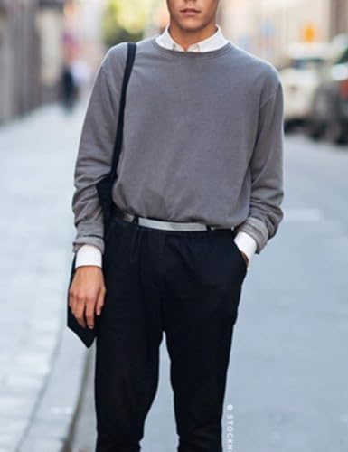 Men's Crew Neck Sweater Slim Lightweight Sweatshirts Knitted Pullover for Casual - Picture 51 of 142