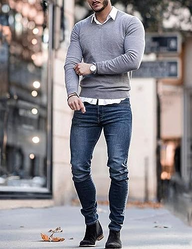 Men's Crew Neck Sweater Slim Lightweight Sweatshirts Knitted Pullover for Casual - Picture 52 of 142