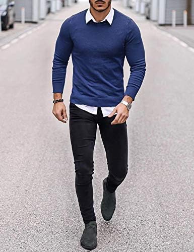 Men's Crew Neck Sweater Slim Lightweight Sweatshirts Knitted Pullover for Casual - Picture 81 of 142