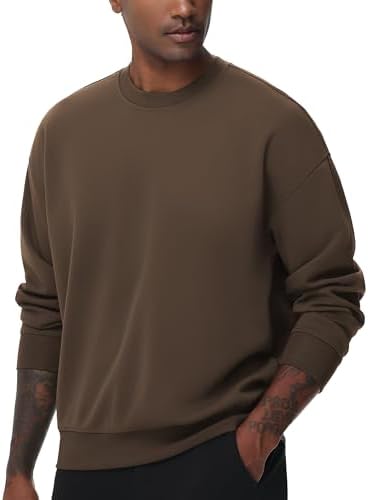 Men's Crewneck Loose fit Sweatshirt Lightweight Soft Basic Pullover Tops - Picture 21 of 31
