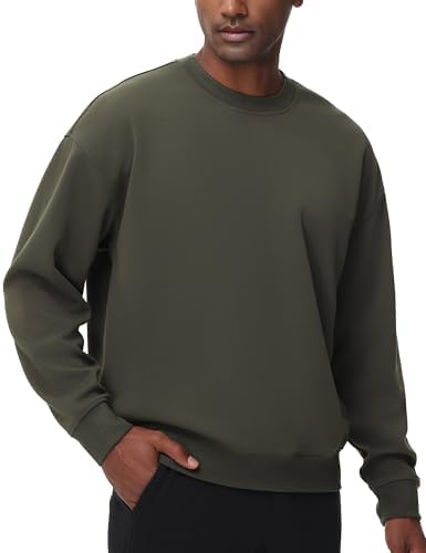 Men's Crewneck Loose fit Sweatshirt Lightweight Soft Basic Pullover Tops - Picture 22 of 31