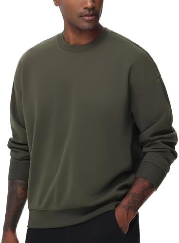 Men's Crewneck Loose fit Sweatshirt Lightweight Soft Basic Pullover Tops - Picture 25 of 31