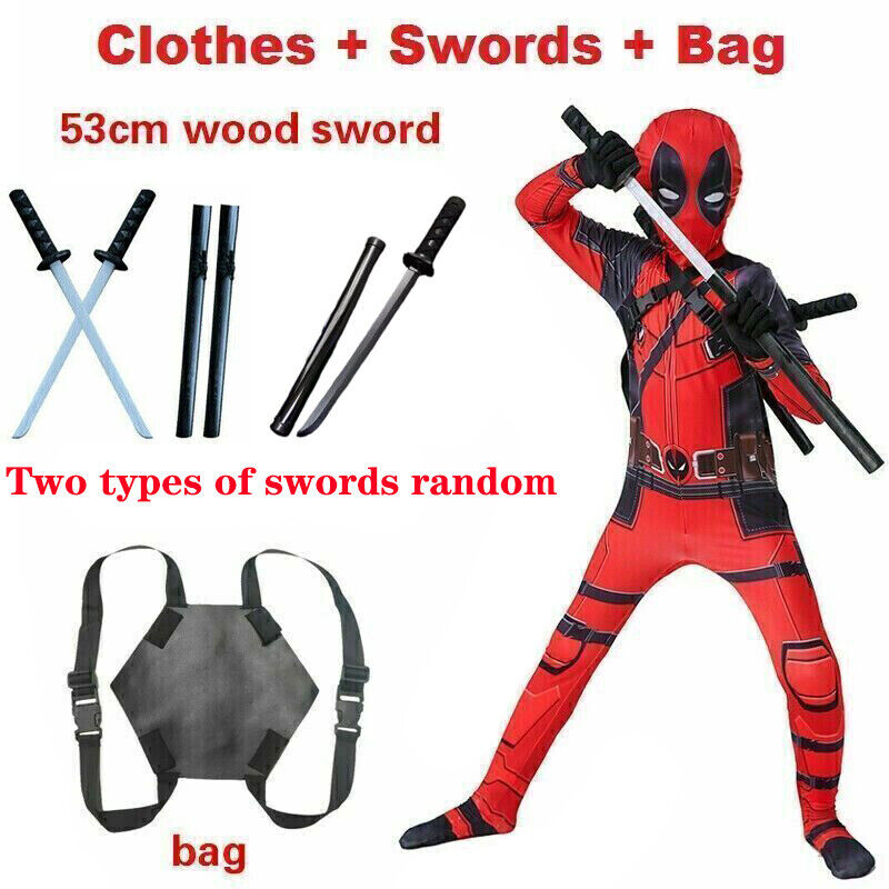 Deadpool Costume Cosplay Kids Bodysuit Boys Children's Day Fancy Dress Party UK