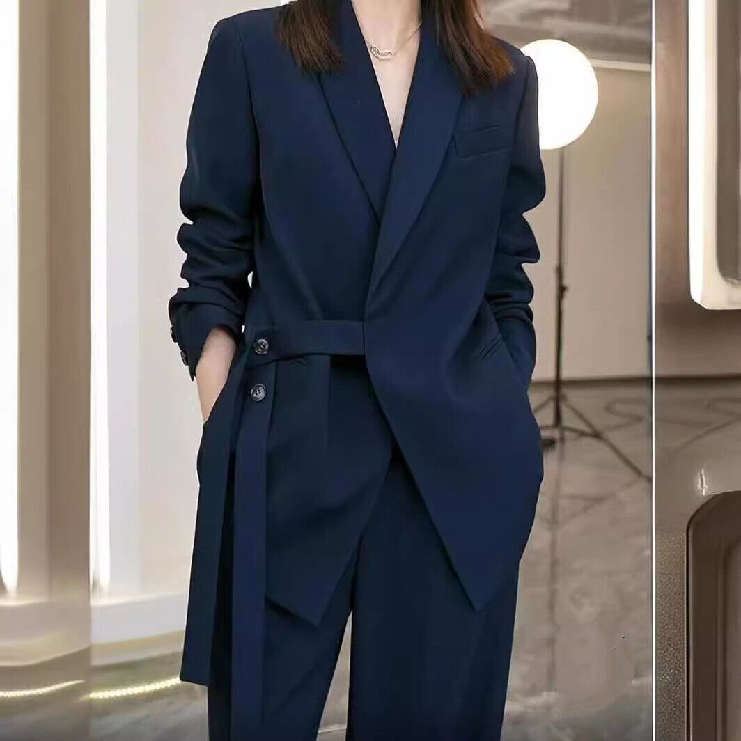 Spring Womens OL Formal New Loose Wide Leg Pants Blazer Two Piece Suit Set - Photo 10/11