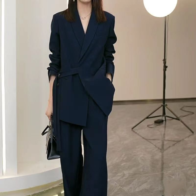 Spring Womens OL Formal New Loose Wide Leg Pants Blazer Two Piece Suit Set - Photo 9/11