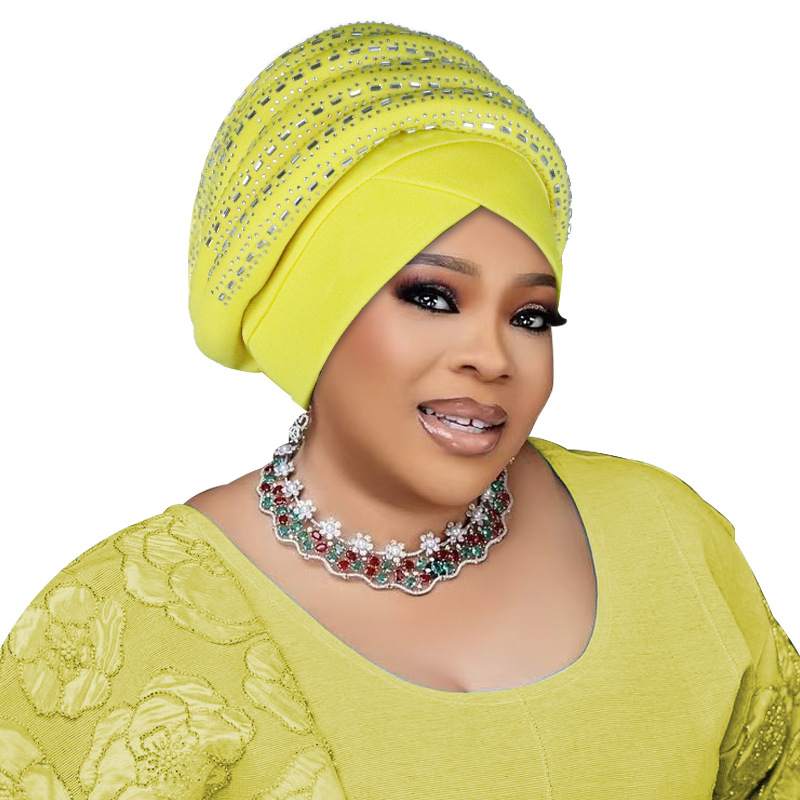 Rhinestone African Women Wrap Cap Aso Oke Headtie Auto Gele Nigerian Turban Hat - Picture 30 of 34