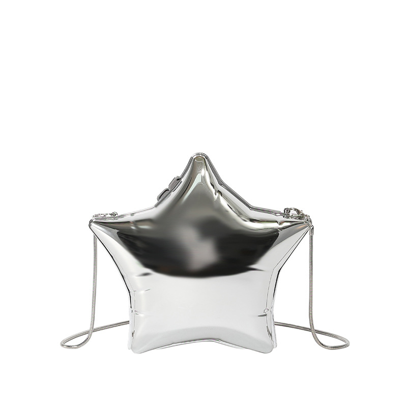 New Star Shaped Minaudiere Mini Chain Shoulder Bag Silver Metallic Casual Bag