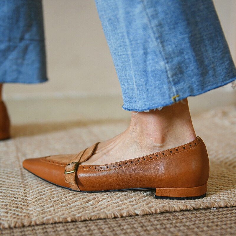 Zapatos informales para mujer estilo francés imitación cuero mocasines sin cordones planos preppy - Imagen 10 de 10