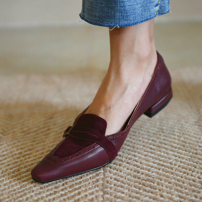 Zapatos informales para mujer estilo francés imitación cuero mocasines sin cordones planos preppy - Imagen 9 de 10
