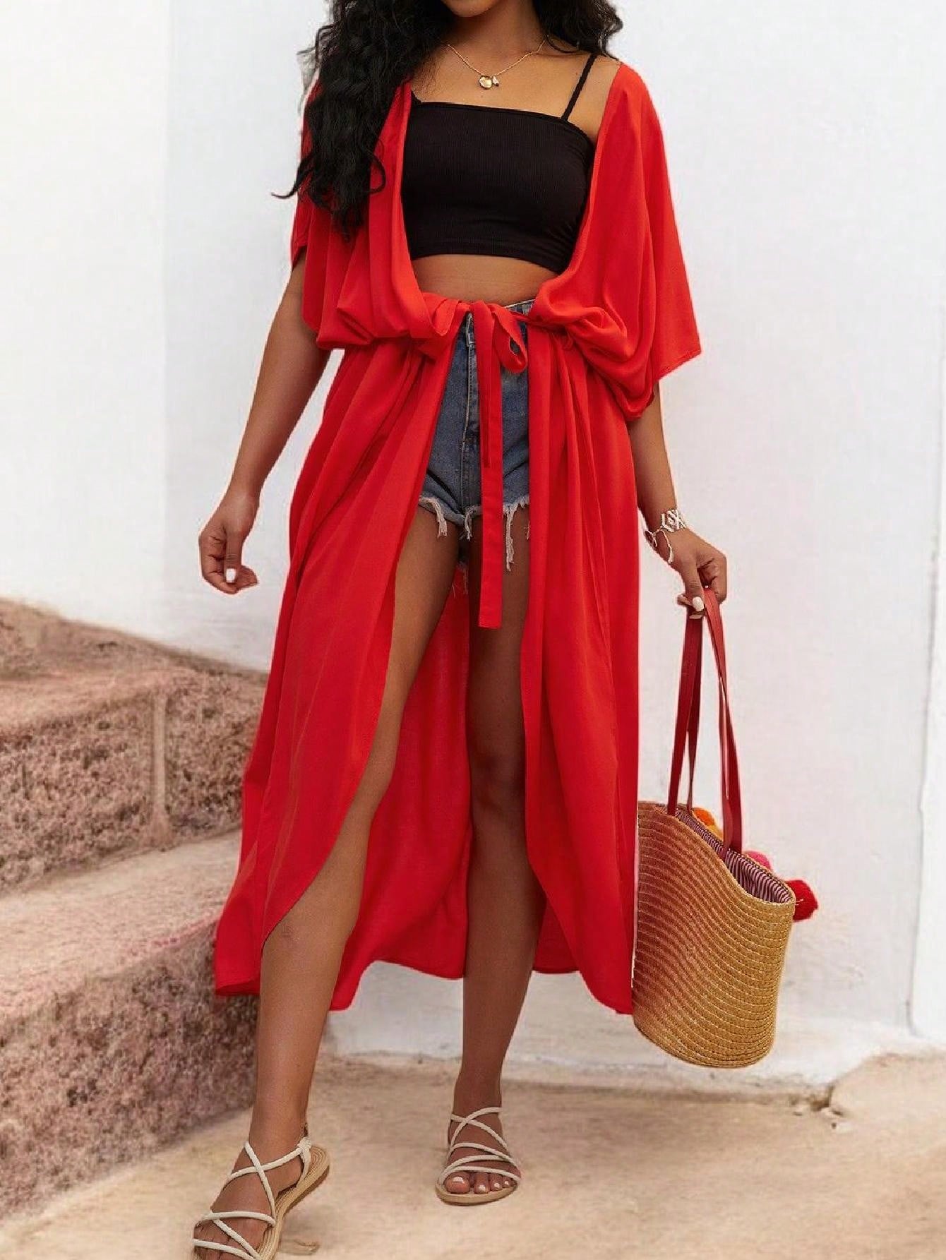 Damen Kimono Style Cover-Up mit offener Vorderseite und weiten Ärmeln - Bild 25 von 29