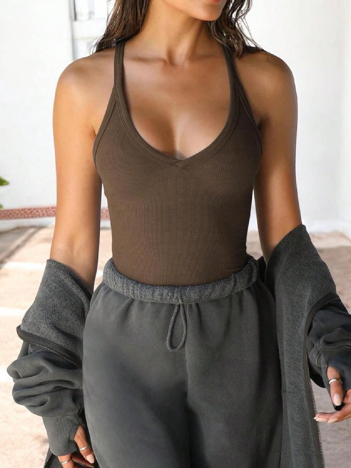 Women's V-Neck Workout Tank Top With Spaghetti Straps - Picture 27 of 37