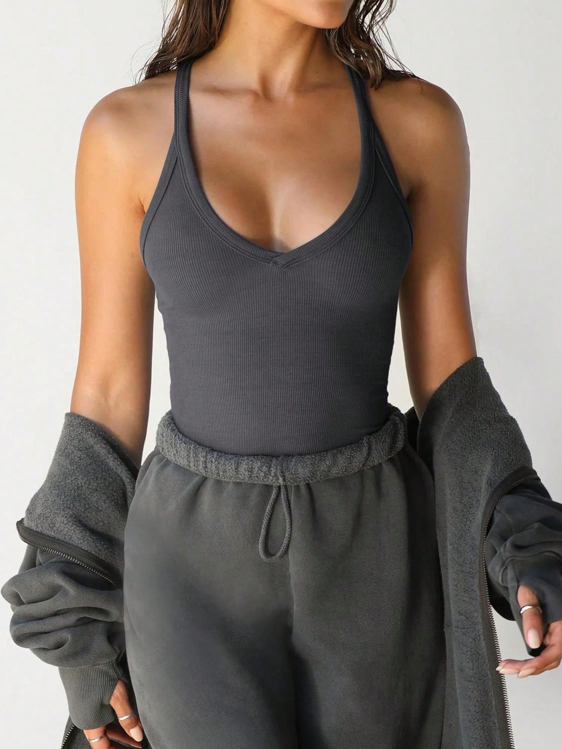 Women's V-Neck Workout Tank Top With Spaghetti Straps - Picture 30 of 37