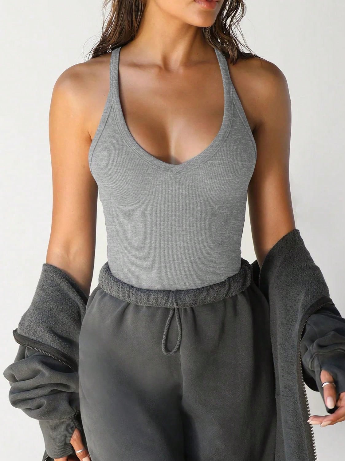 Women's V-Neck Workout Tank Top With Spaghetti Straps - Picture 31 of 37