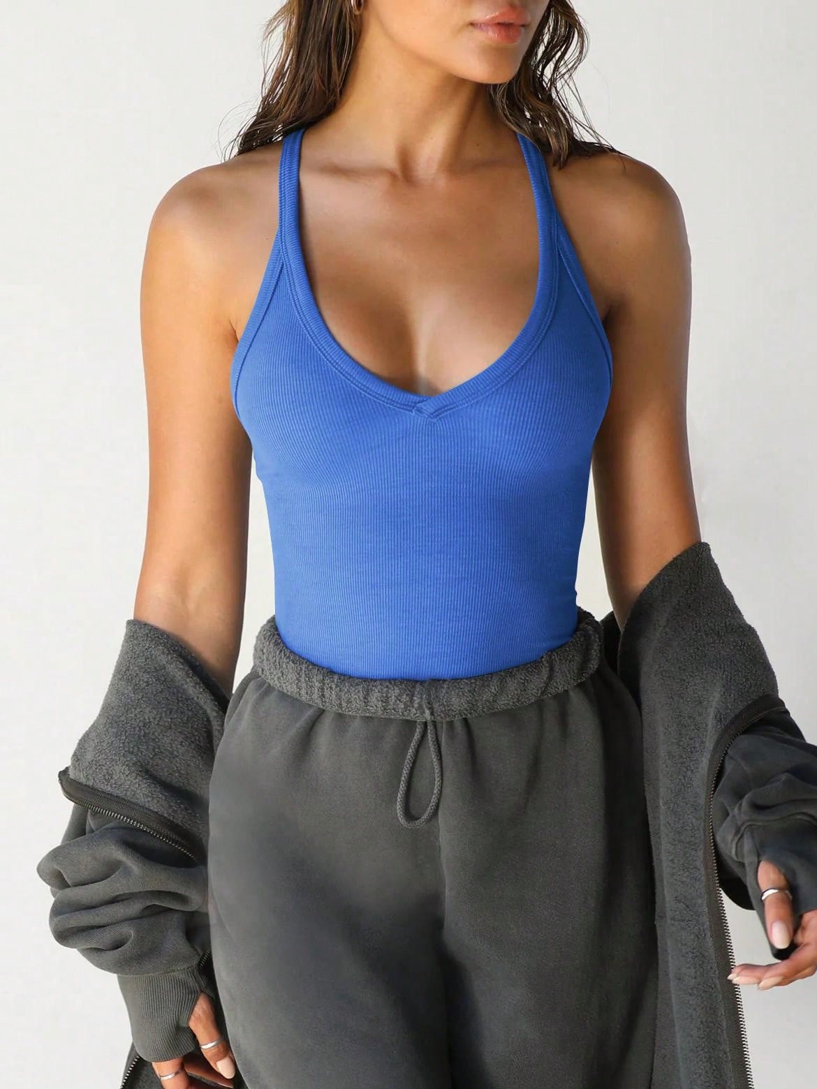 Women's V-Neck Workout Tank Top With Spaghetti Straps - Picture 33 of 37
