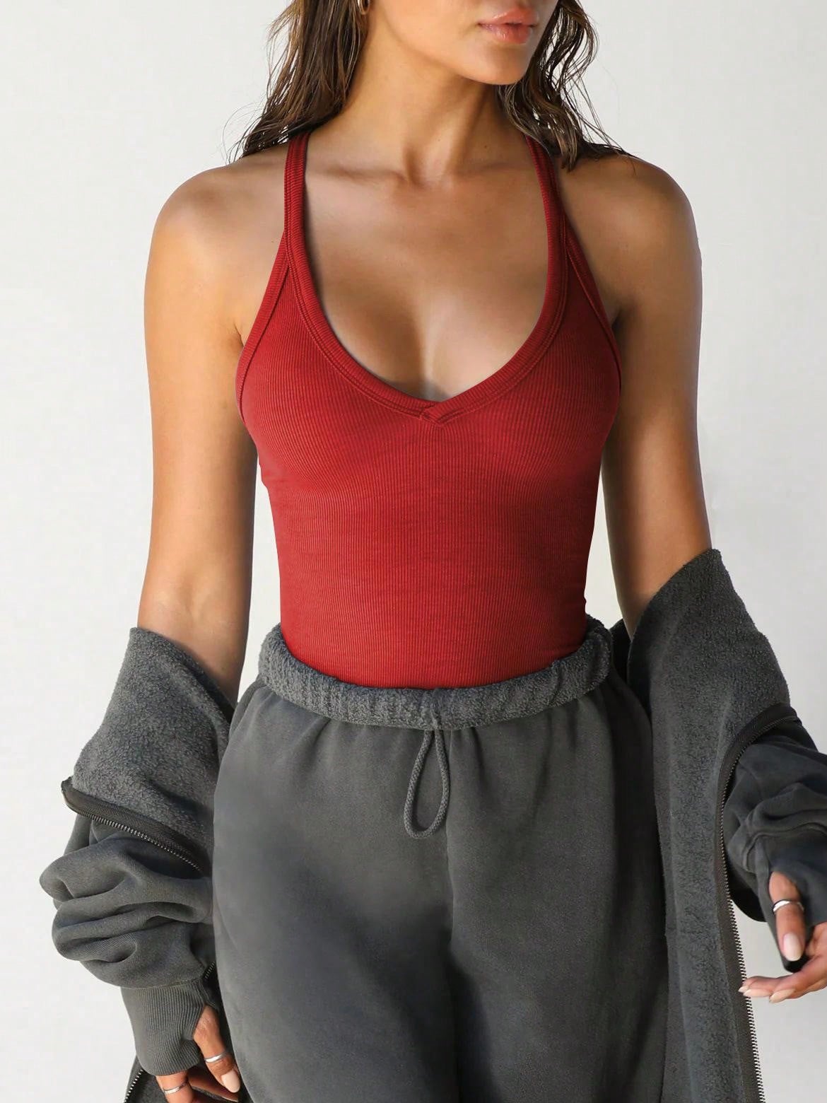 Women's V-Neck Workout Tank Top With Spaghetti Straps - Picture 34 of 37