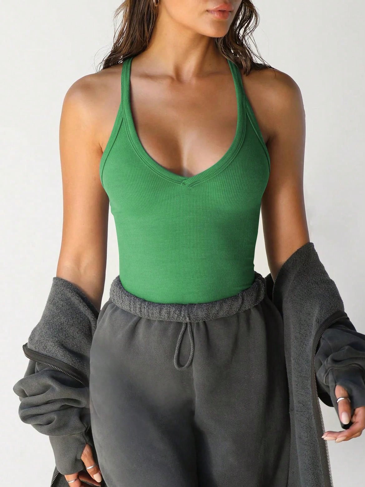 Women's V-Neck Workout Tank Top With Spaghetti Straps - Picture 35 of 37