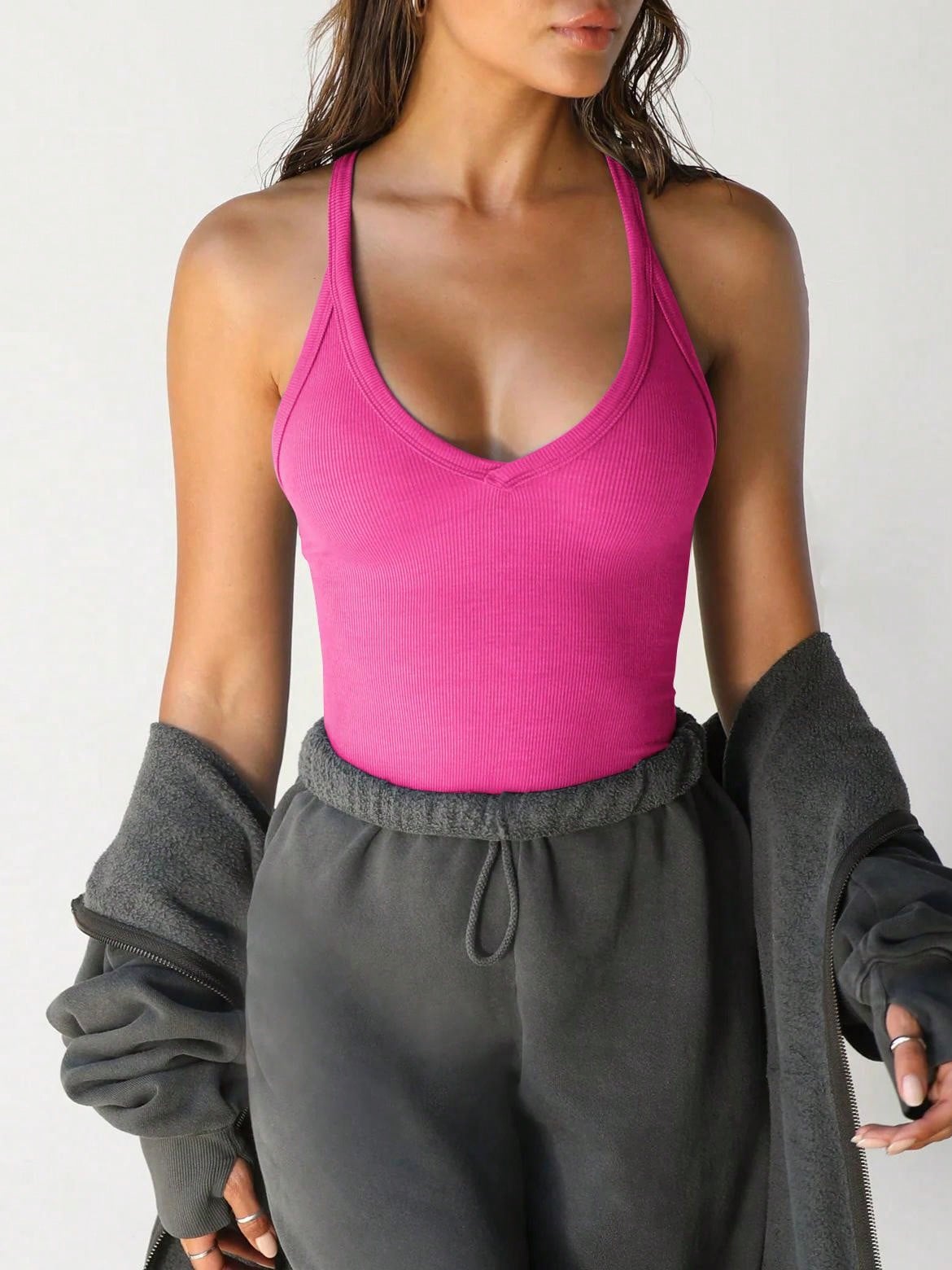 Women's V-Neck Workout Tank Top With Spaghetti Straps - Picture 37 of 37