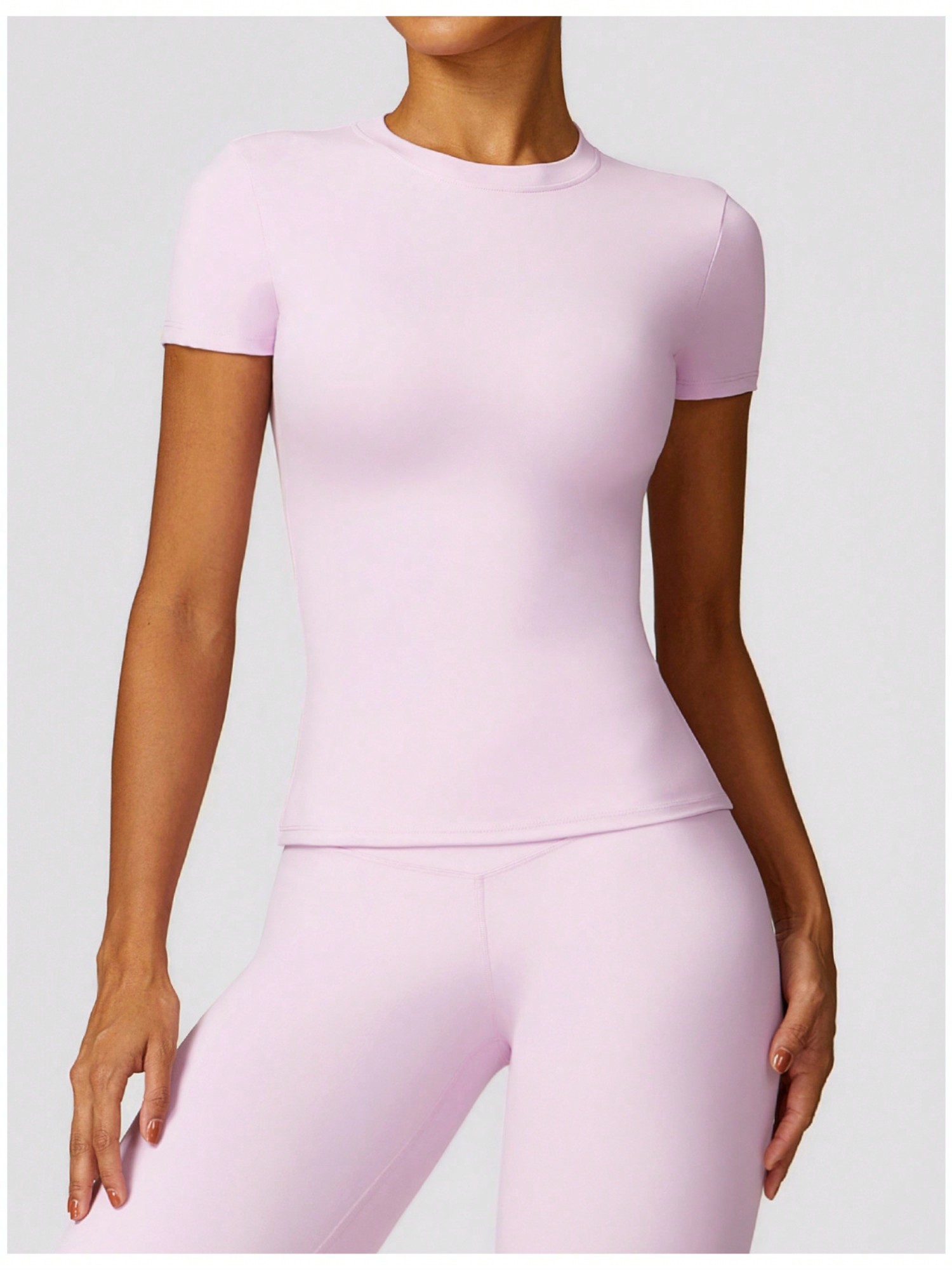 Top ajustado de manga corta con cuello redondo para mujer - Imagen 26 de 31