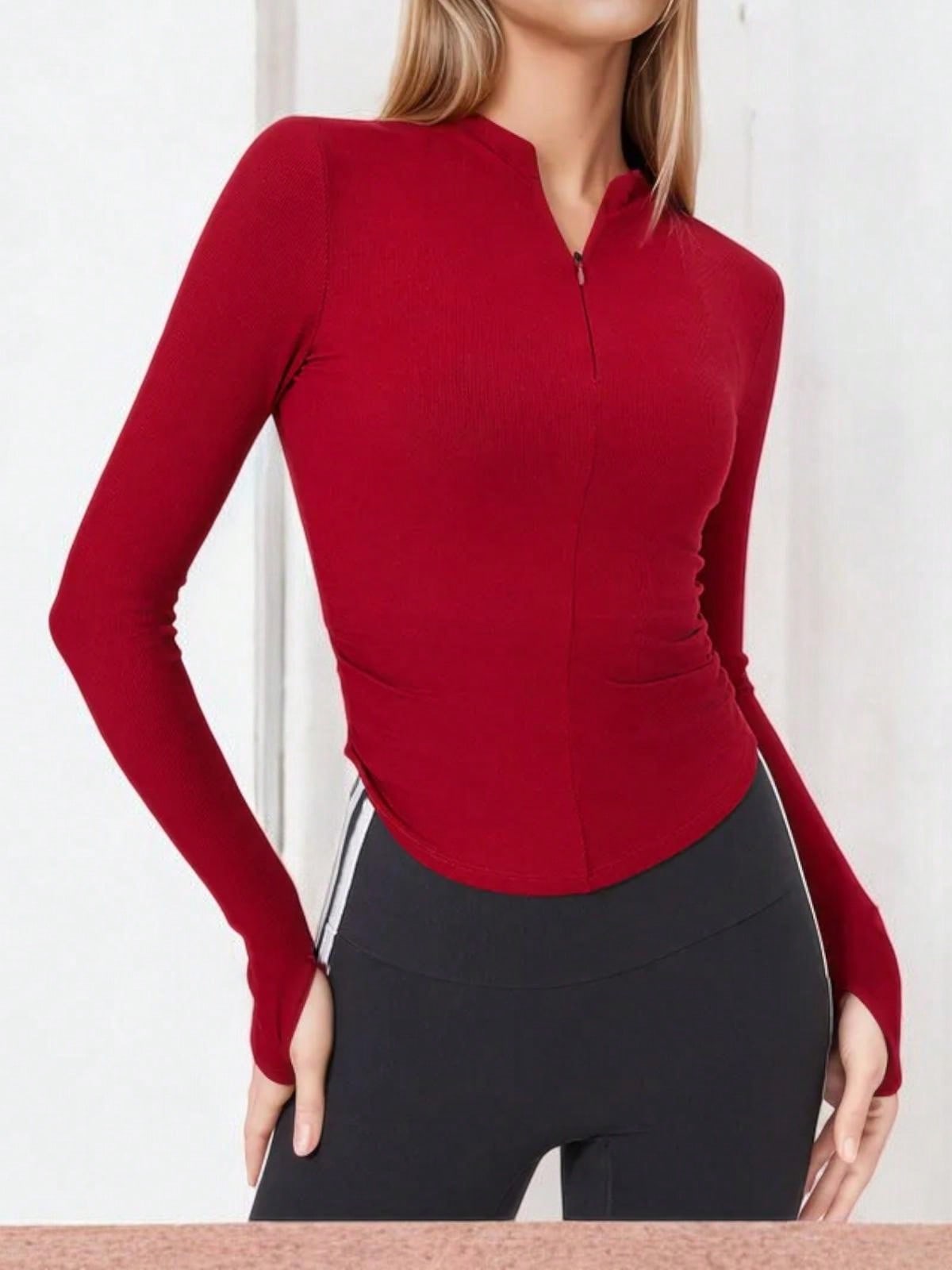 Women's Long Sleeve Zipper Front Athletic Top With Thumbhole Cuffs And Fitted De - Picture 20 of 22
