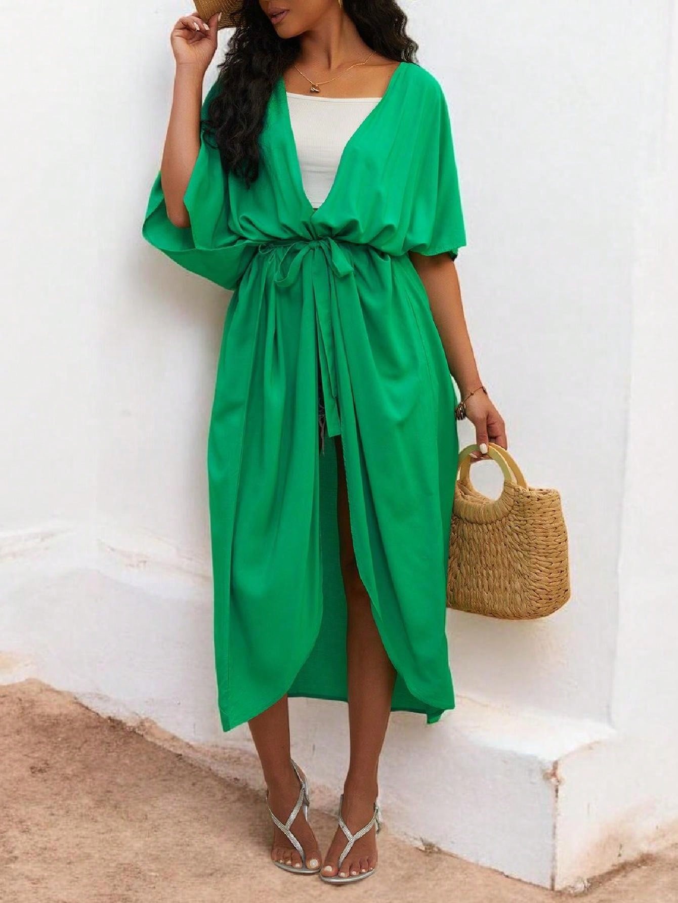 Damen Kimono Style Cover-Up mit offener Vorderseite und weiten Ärmeln - Bild 29 von 29
