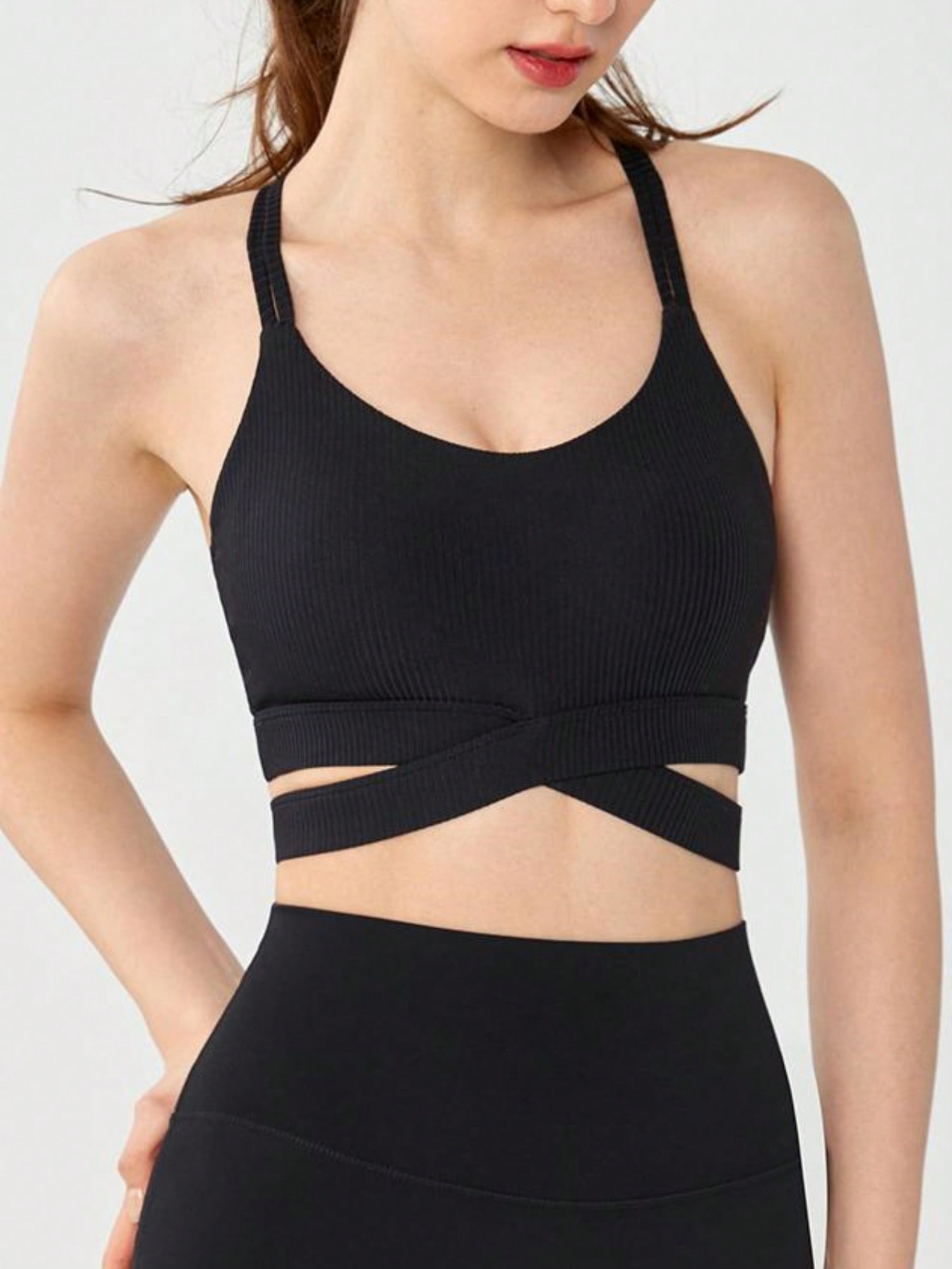Damen Sport-BH gerippt mit Kreuzriemen und Doppelträgern - Bild 13 von 16