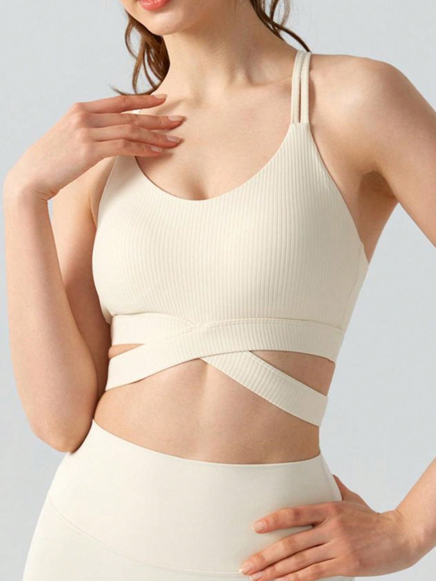 Damen Sport-BH gerippt mit Kreuzriemen und Doppelträgern - Bild 14 von 16