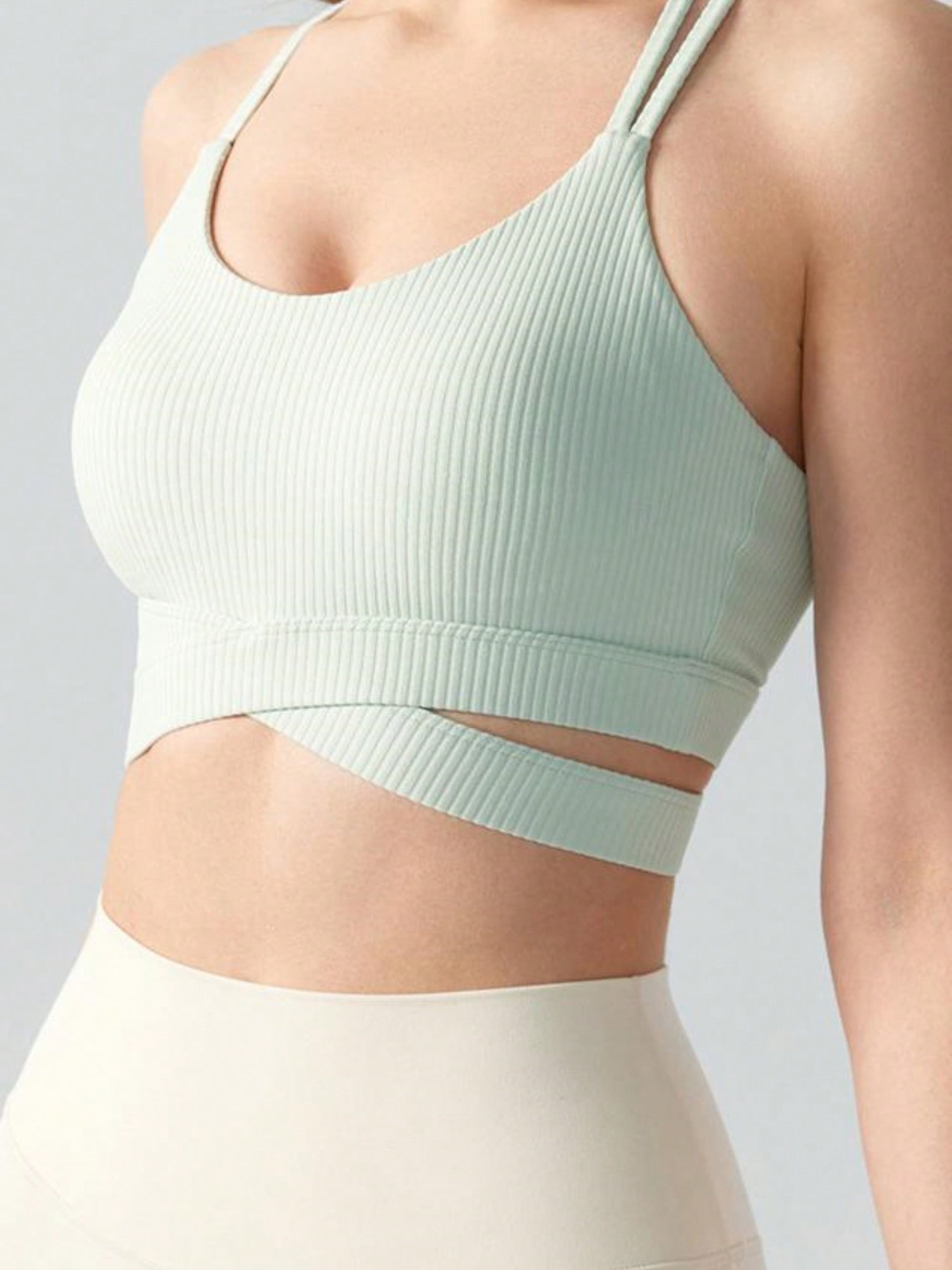 Damen Sport-BH gerippt mit Kreuzriemen und Doppelträgern - Bild 15 von 16