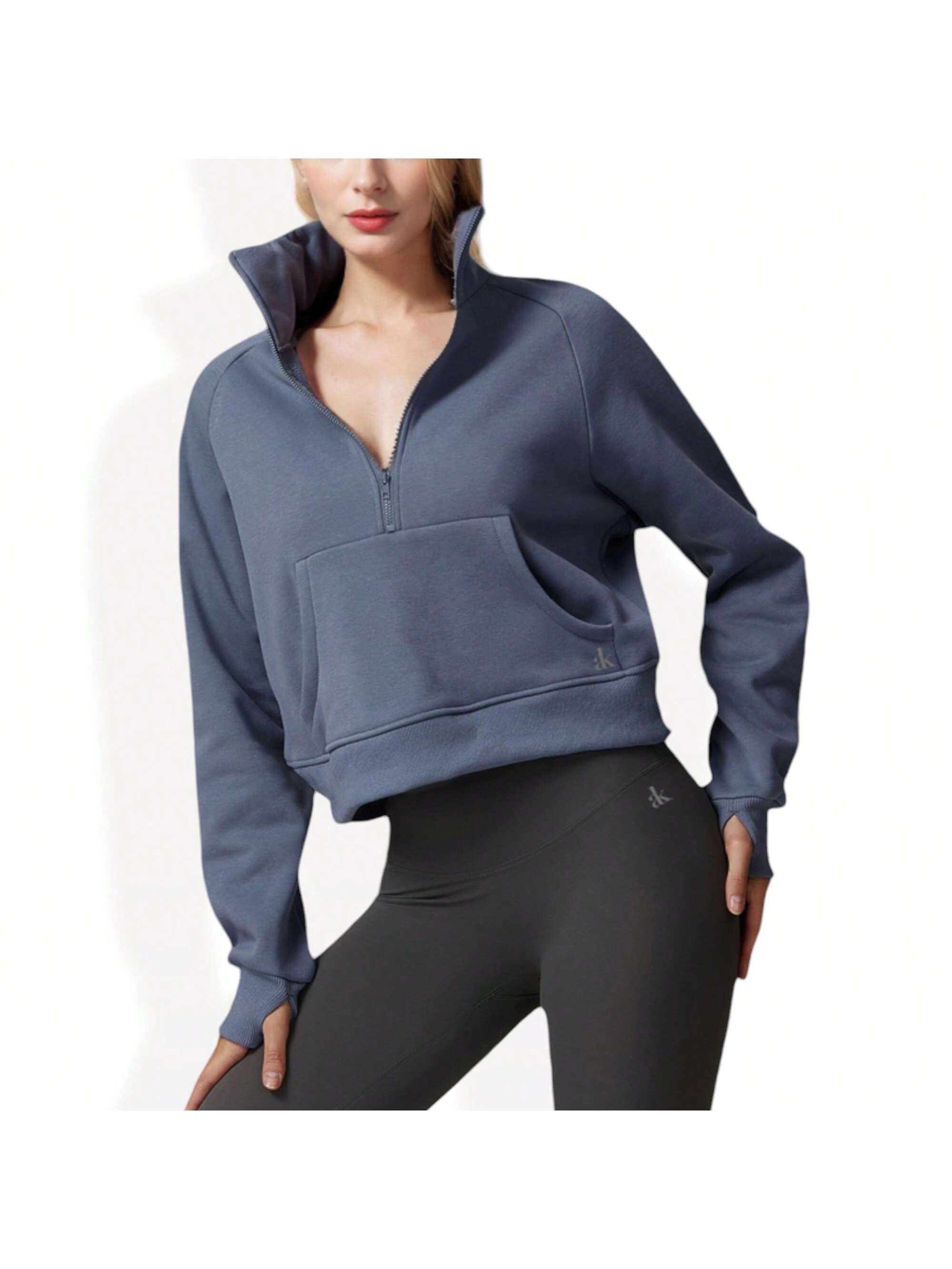 Women's Cropped Half Zip Pullover Hoodie With Front Pocket - Bild 29 von 29